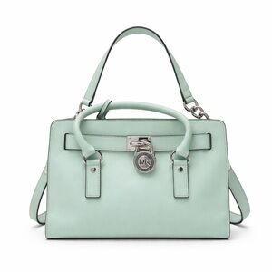 Michael Kors Mint Green Leather Satchel With Silver-Tone Hardware & Dust Bag